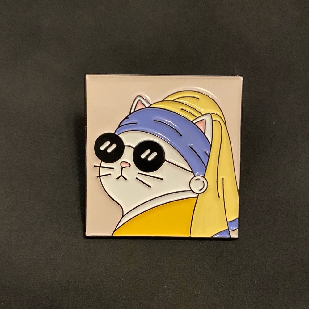 Cool Kitty Enamel Pin | Cat With a Pearl Earring and Shades Blows Vermeer Away